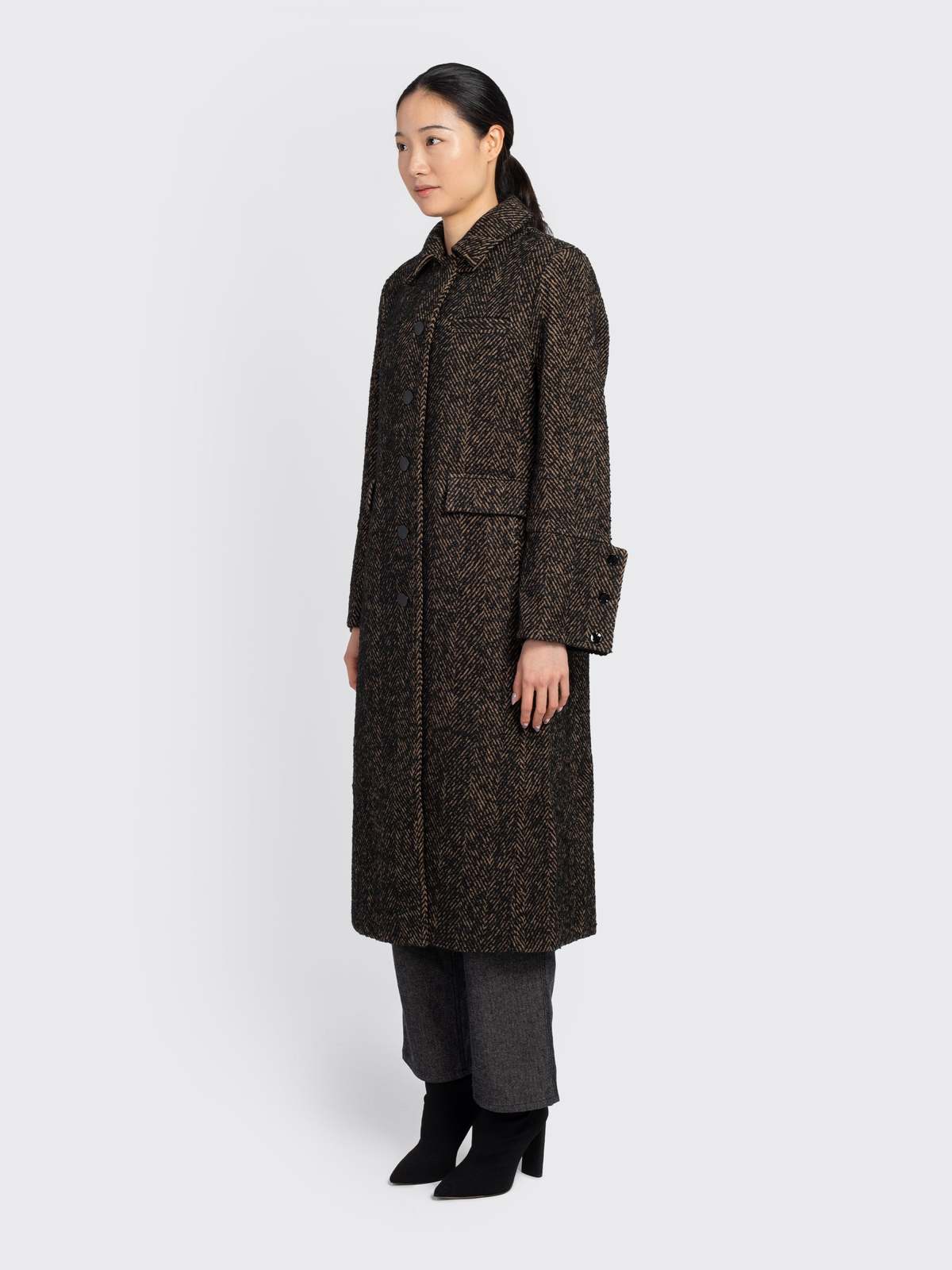 Ganni Herringbone Wool Coat - Shitake | Garmentory