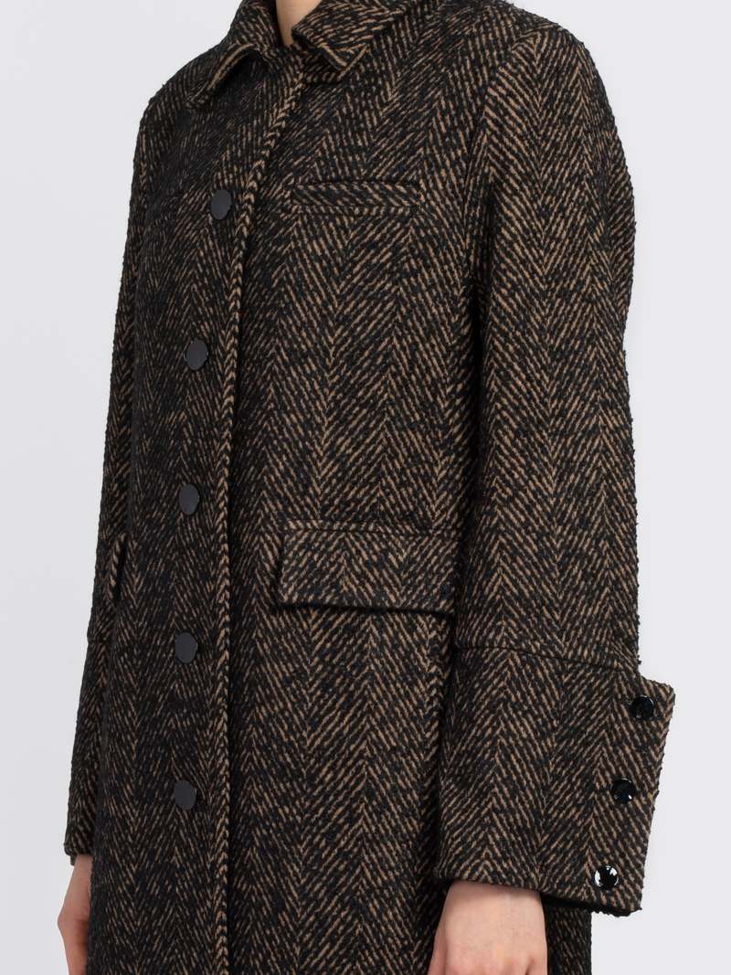 Ganni Herringbone Wool Coat - Shitake | Garmentory