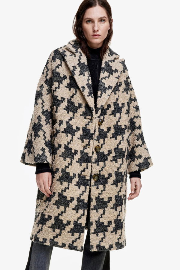 Smythe Oversized Swing Coat - Oatmeal Houndstooth