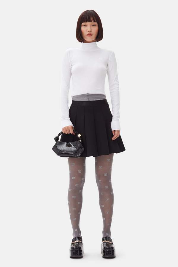 Ganni Light Twill Pleated Mini Skirt - Black