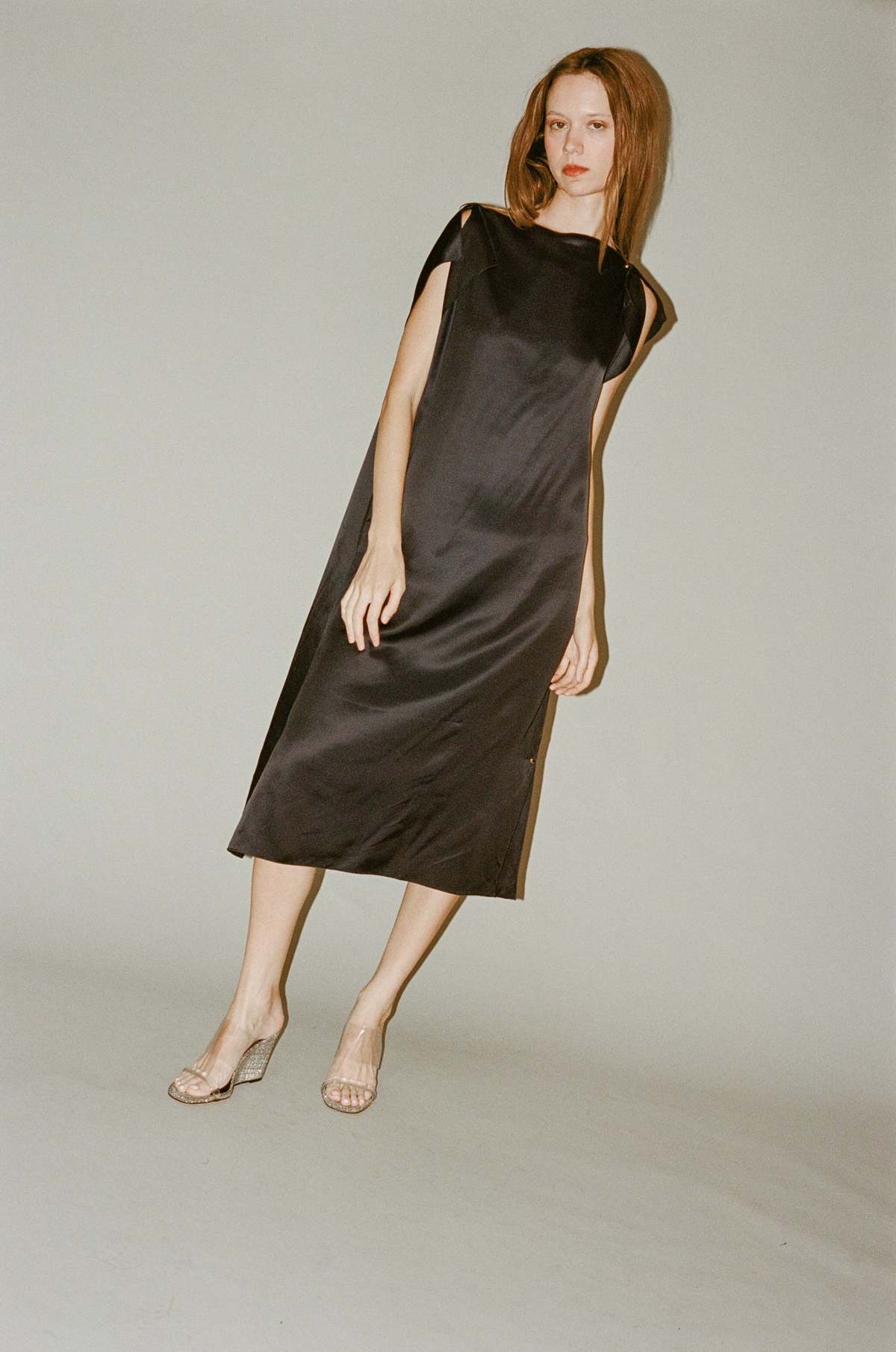 トップス Baserange clavo dress XS Clavo Dress in Blue Black | Ecovero satin | en | Baserange