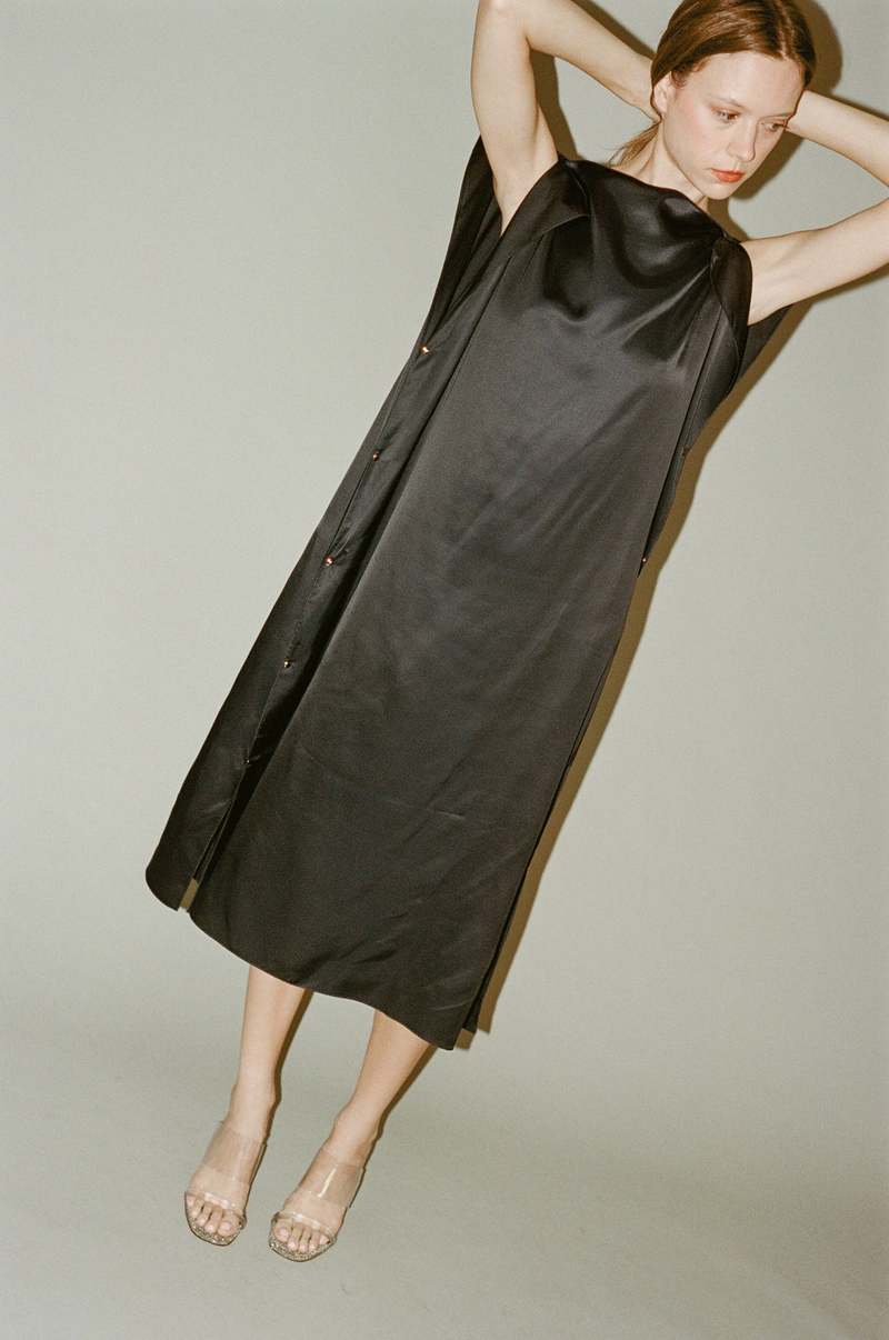 トップス Baserange clavo dress XS Clavo Dress in Blue Black | Ecovero satin | en | Baserange