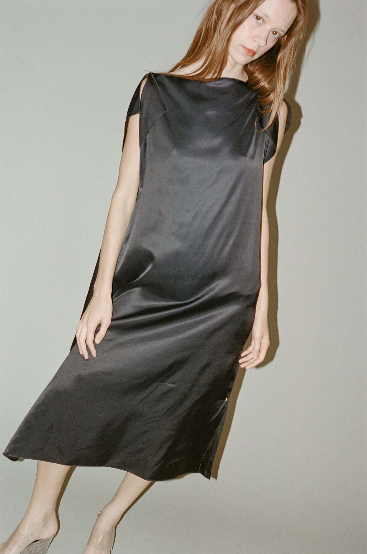 トップス Baserange clavo dress XS Clavo Dress in Blue Black | Ecovero satin | en | Baserange