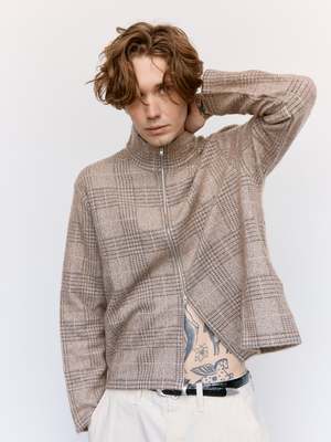 Our Legacy Shrunken Fullzip Polo - Beige Hound Check | Garmentory