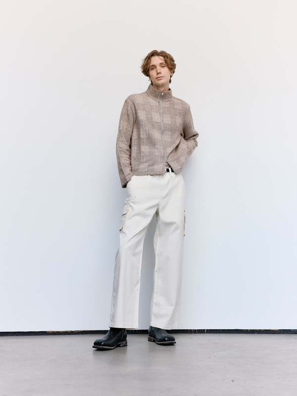 Our Legacy Shrunken Fullzip Polo - Beige Hound Check | Garmentory