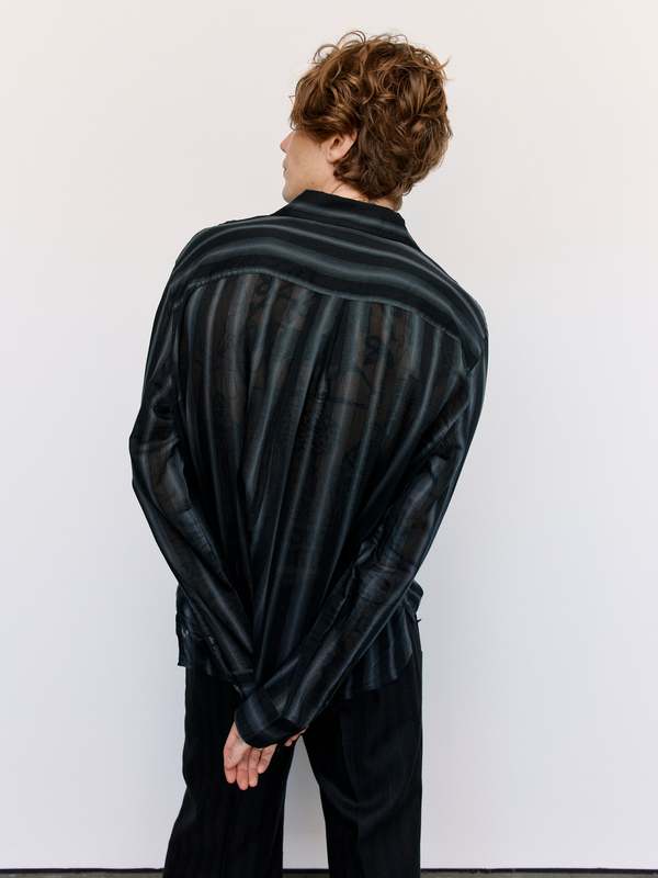 OUR LEGACY Adorn Shirt 46 24AW シアー シルク Our Legacy - Adorn Shirt Noir Stripe Sheer Cotton Silk