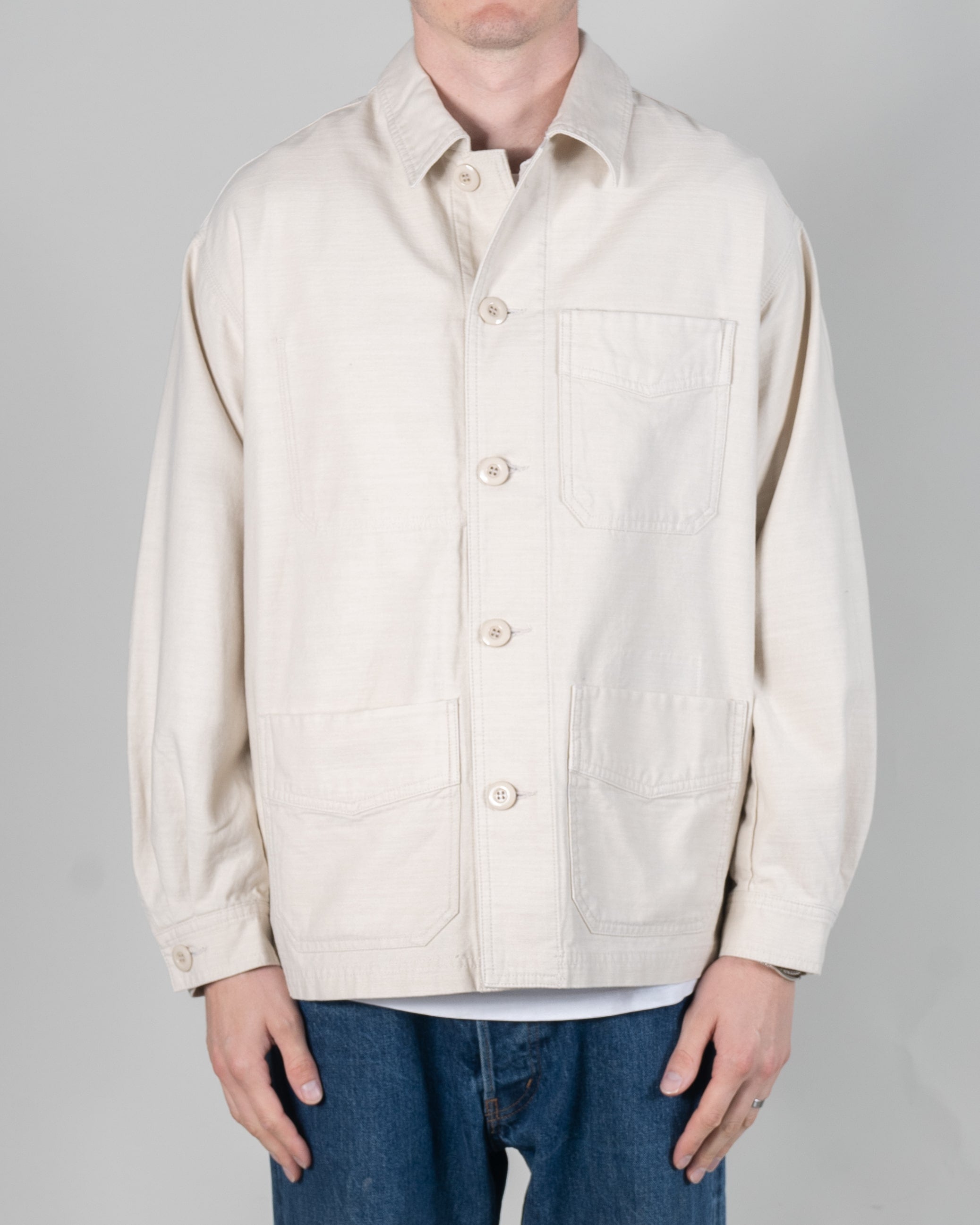 FRIZMWORKS BACKSATIN FRENCH WORK JACKET - CREAM | Garmentory