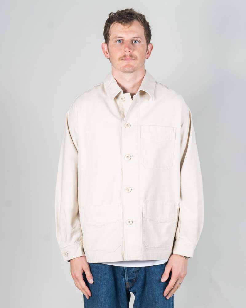 FRIZMWORKS BACKSATIN FRENCH WORK JACKET - CREAM | Garmentory FRIZMWORKS BACKSATIN FRENCH WORK JACKET - CREAM | Garmentory