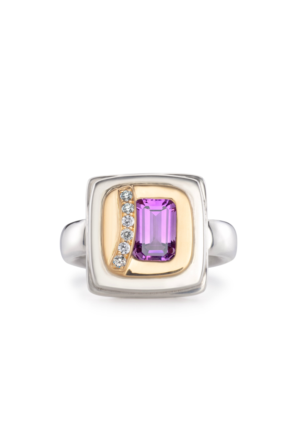 Skomer Studio Amethyst Curve Ring - Sterling Silver & 18kt Gold
