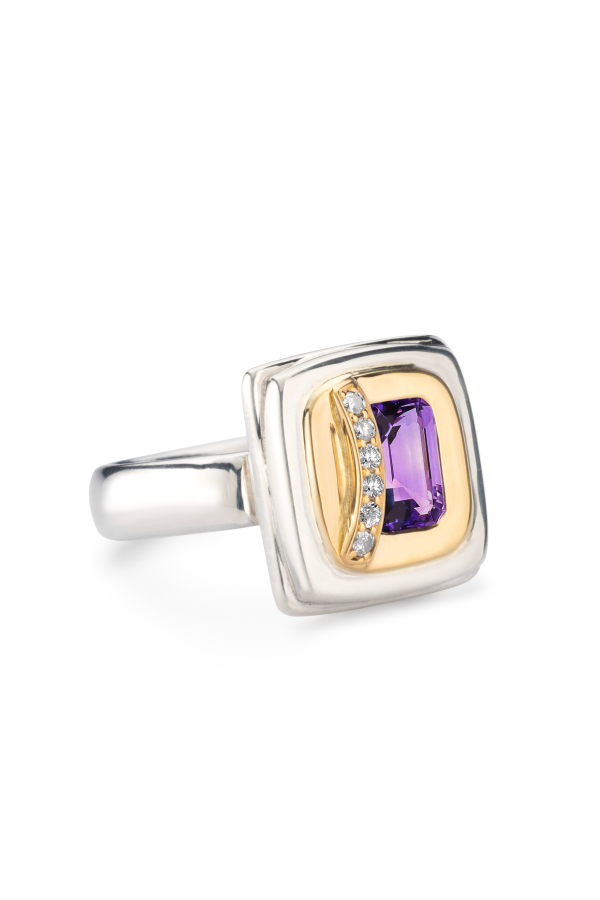 Skomer Studio Amethyst Curve Ring - Sterling Silver & 18kt Gold
