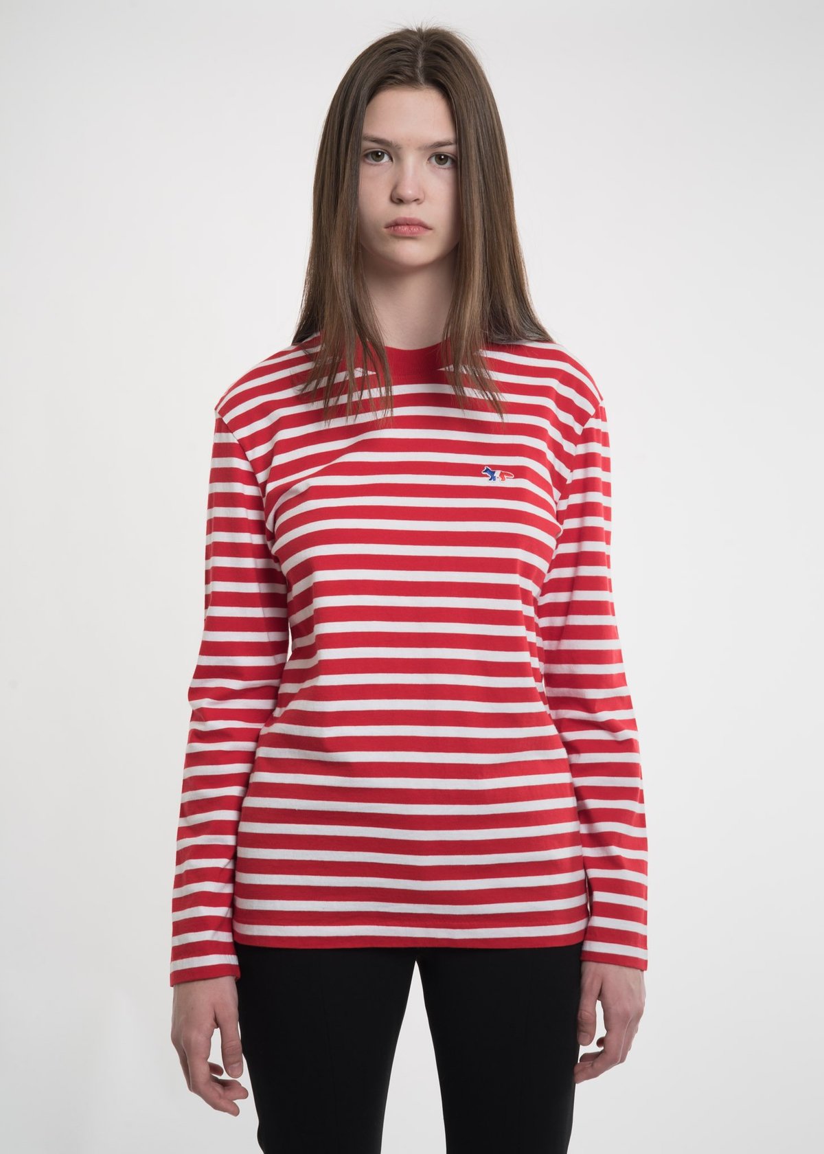 Maison Kitsune Red & White Striped Long Sleeve T-Shirt | Garmentory