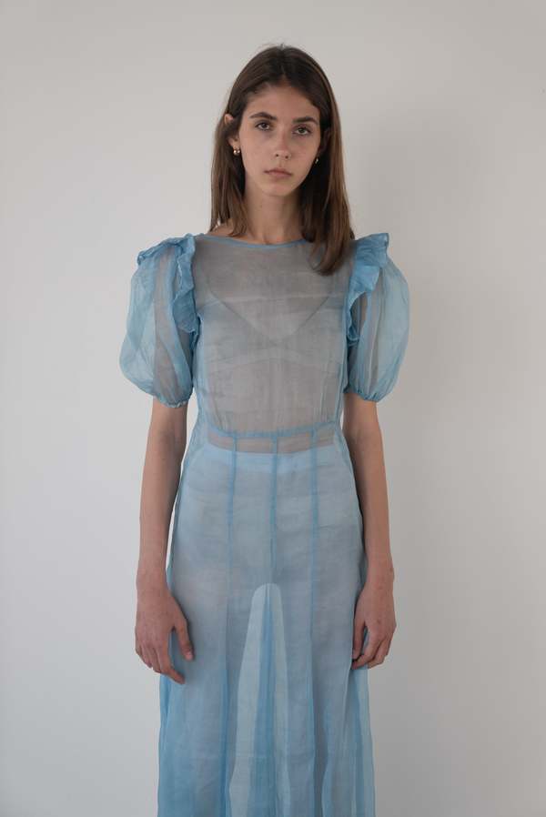 blue organdy dress Mint Blue Organza Criss Cross Gown Large main image 0