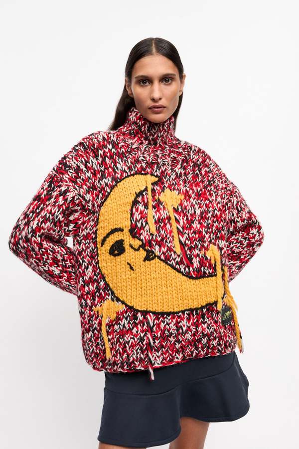 Ganni Graphic Wool Handknit High Neck Turtleneck - Racing Red