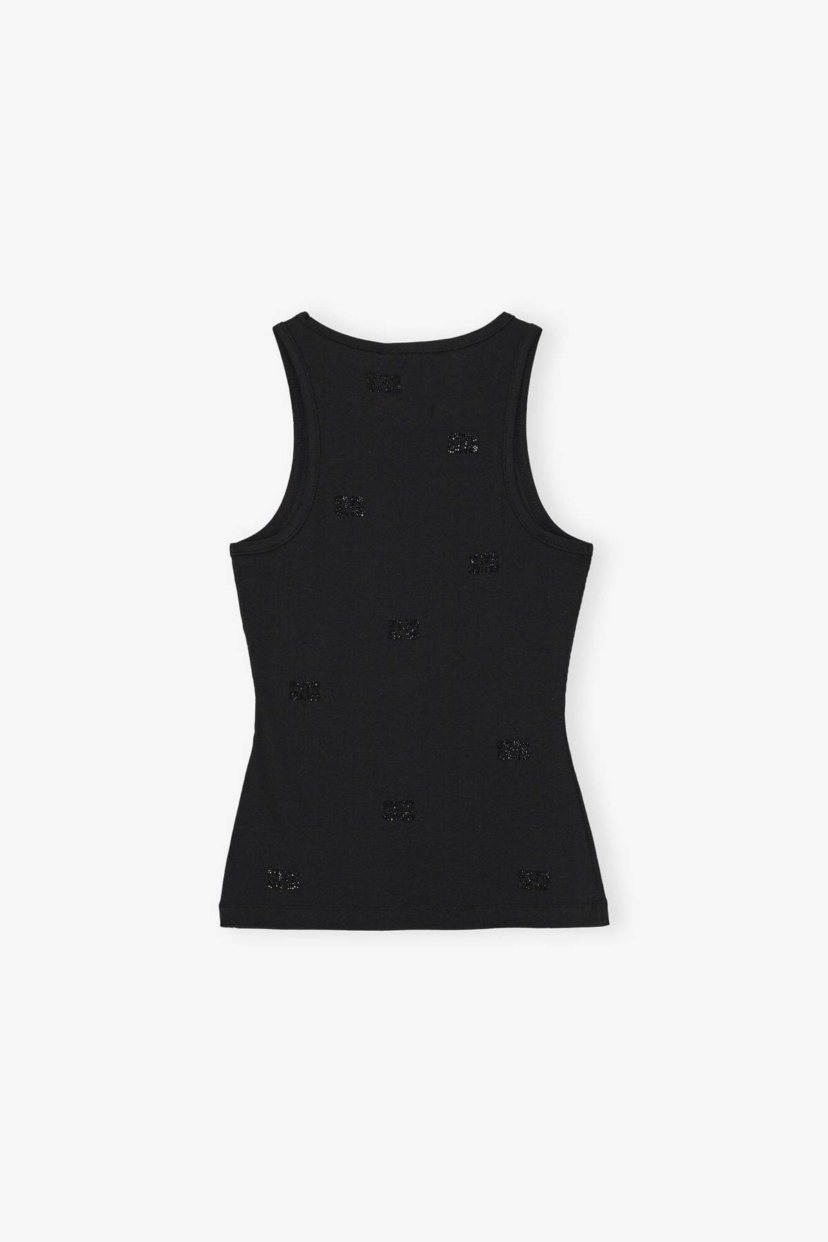 Ganni Soft Cotton Rib Rhinestone Butterfly Tank Top - Black 