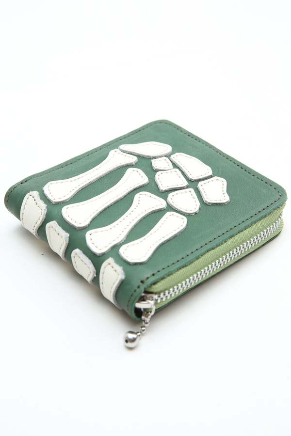 Kapital Thumb-Up Bone Hand Zip Wallet - Green | Garmentory