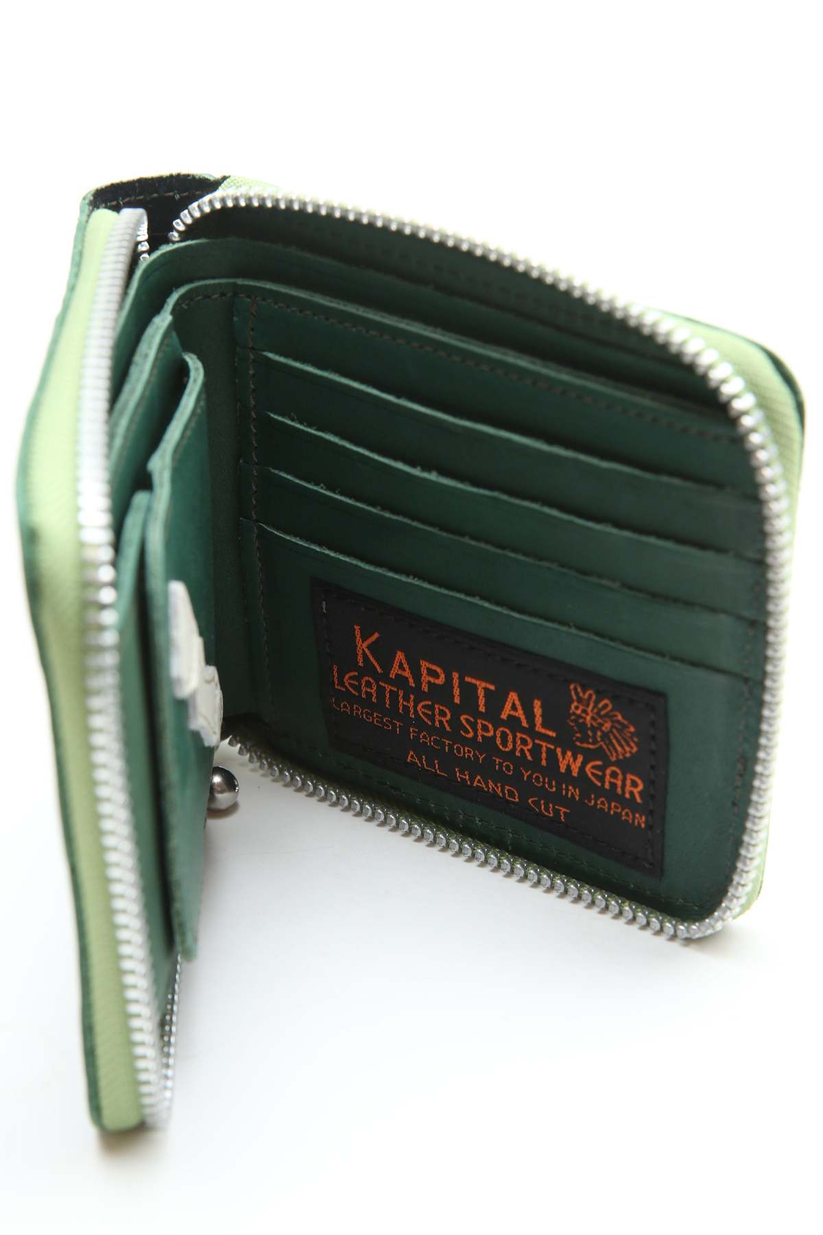 Kapital Thumb-Up Bone Hand Zip Wallet - Green | Garmentory
