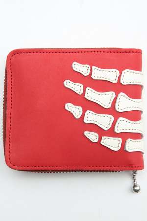 Kapital Thumb-Up Bone Hand Zip Wallet - Red | Garmentory