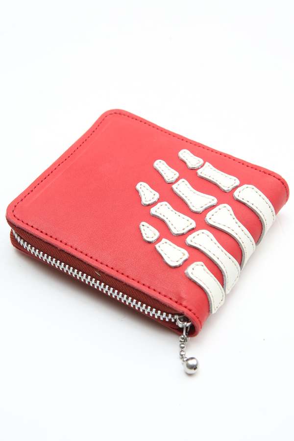 Kapital Thumb-Up Bone Hand Zip Wallet - Red | Garmentory