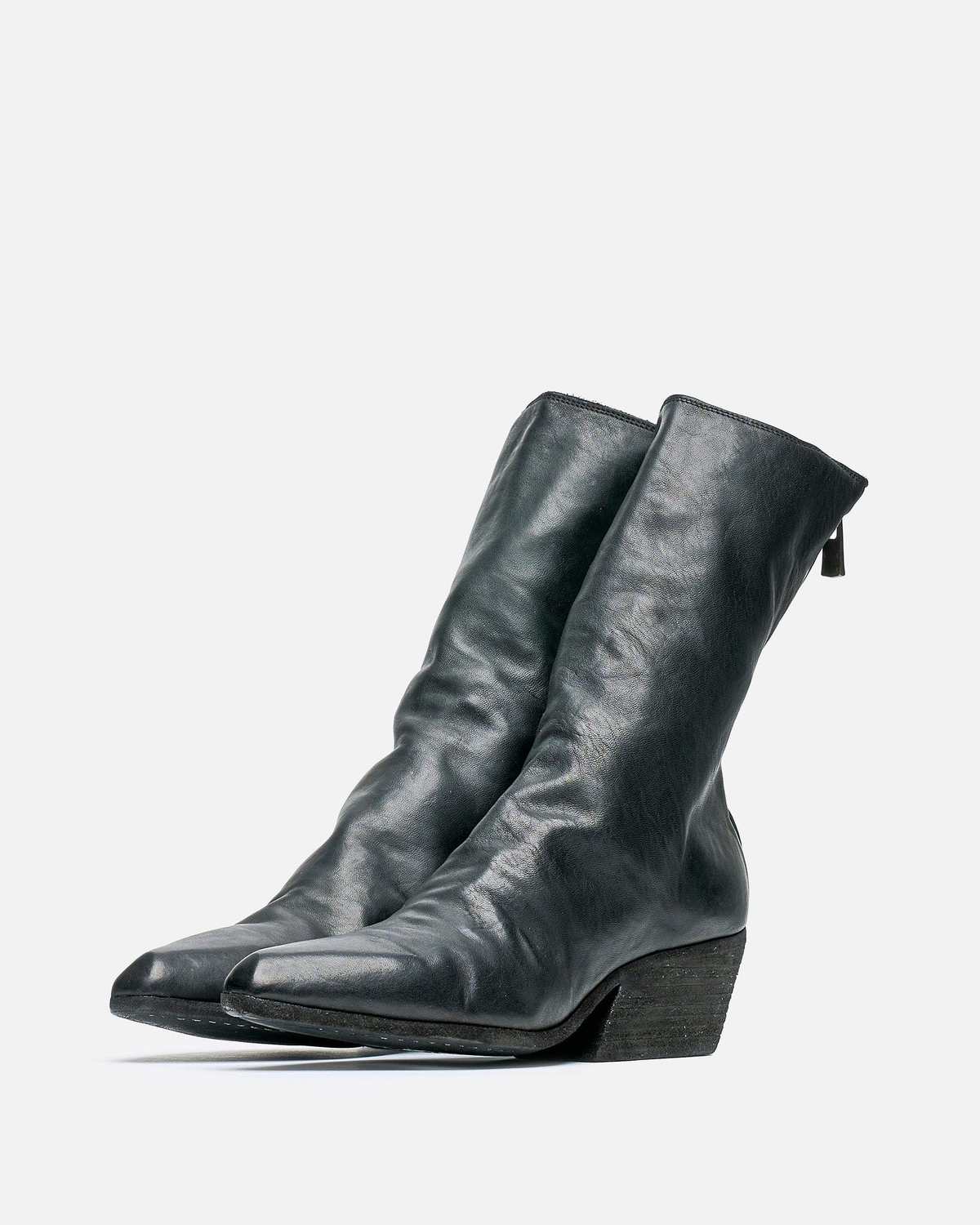 TX08 Horse Leather Back Zip Boot in Black Garmentory