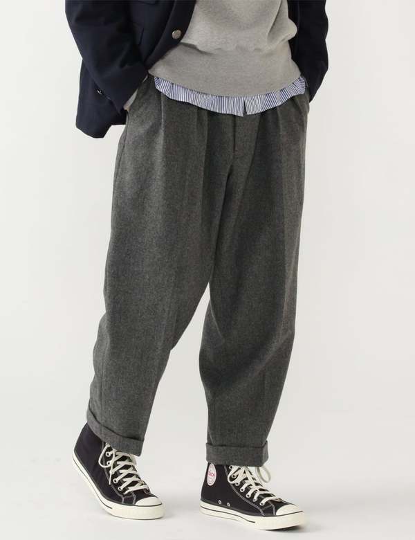 Beams Plus 2 Pleats Tapered Flannel Pants - Grey | Garmentory