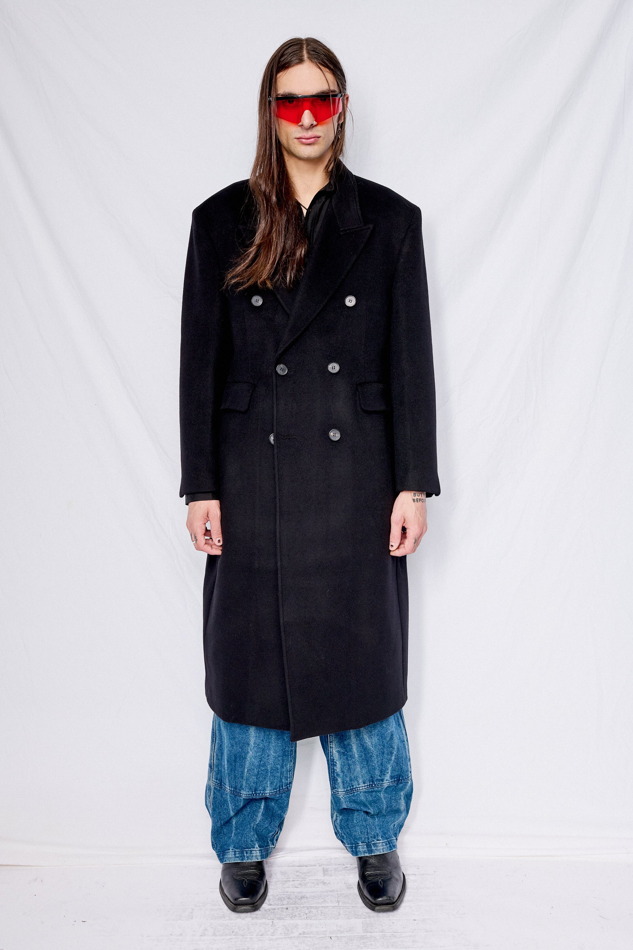 TONYWACK Wool and Cashmere Double-Breasted Coat - Black | Garmentory
