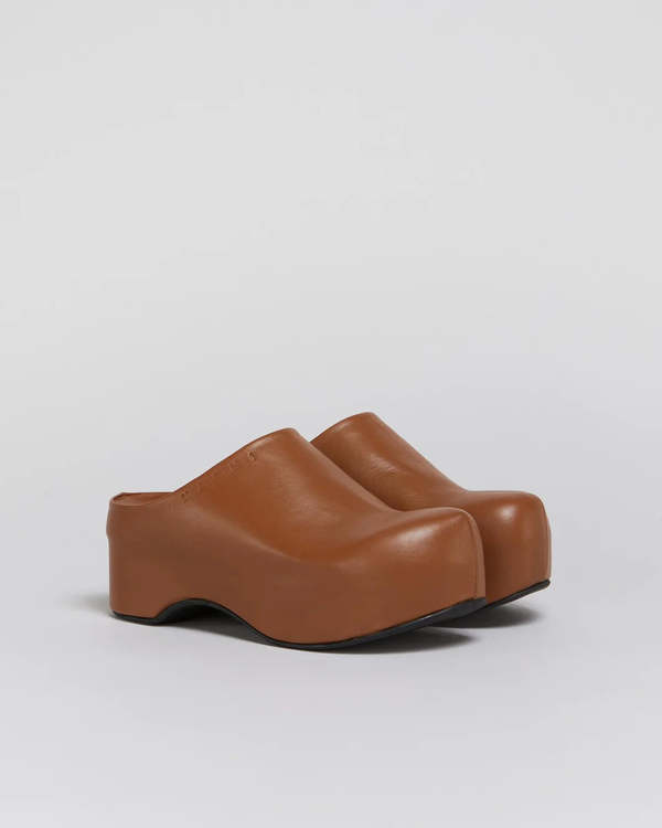 Marni Brown Leather Chunky Clog Sabot - Brown | Garmentory