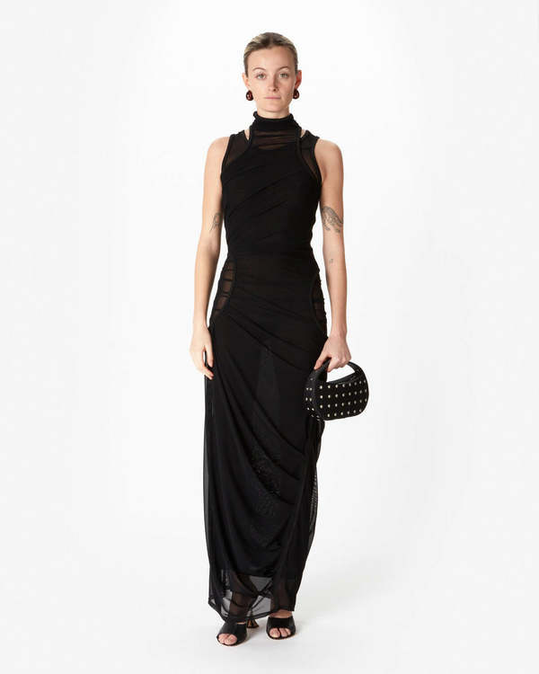 knee length dresses for ladies Black dress with layered train main image 0