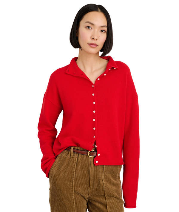Alex Mill Taylor Cotton Cashmere Rollneck Cardigan Fire Red Garmentory