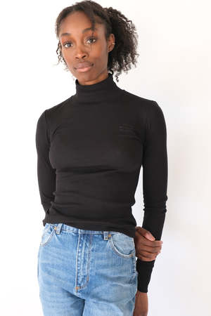 Ganni Soft Cotton Rib Long Sleeve T- Shirt - Black | Garmentory