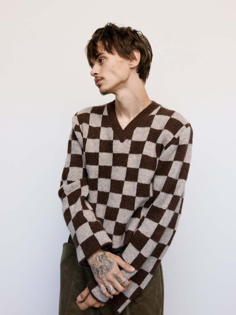 SECOND/LAYER Mohair Nino V-Neck Sweater - Argyle | Garmentory