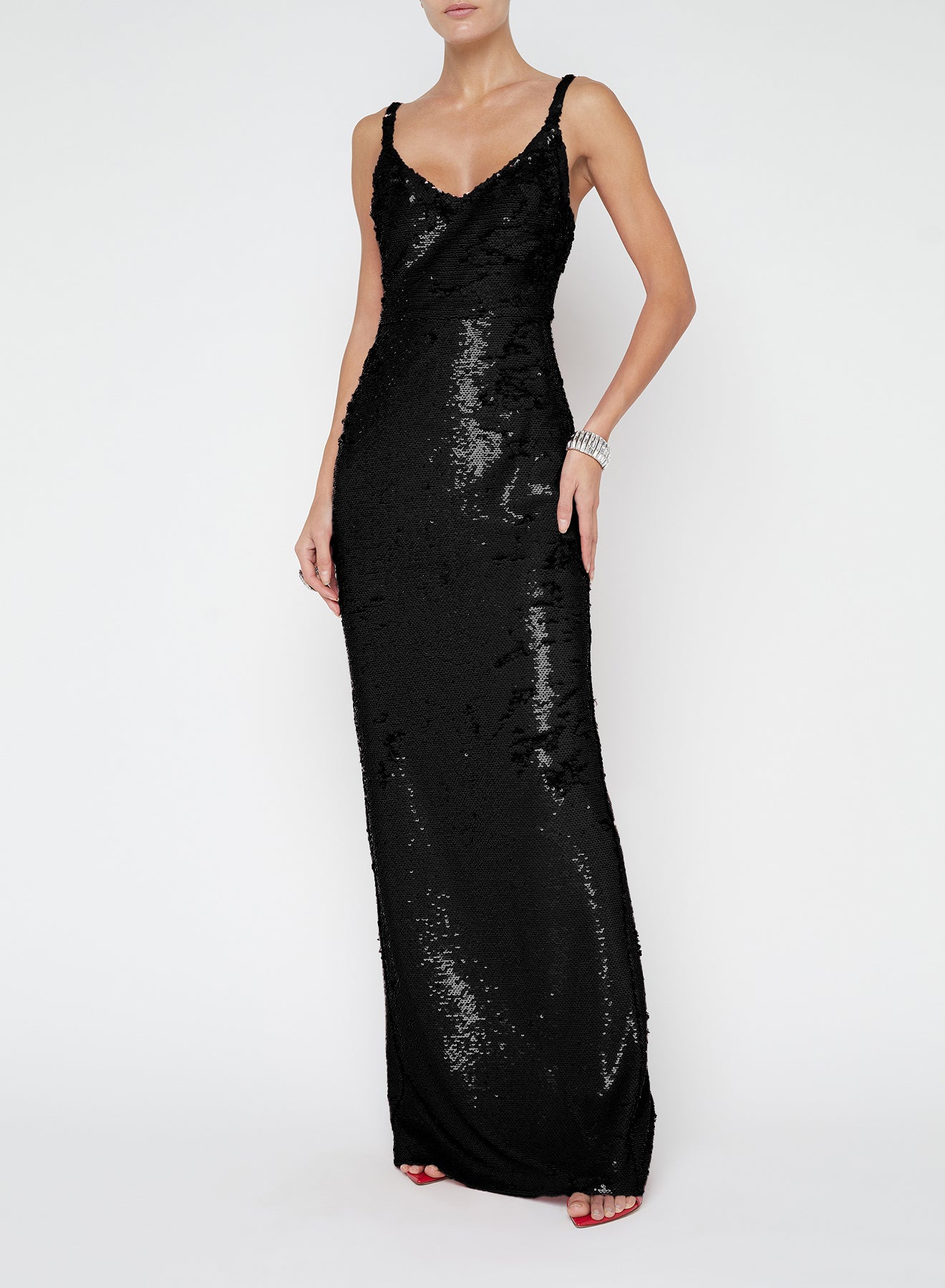 karma sequin maxi dress L'Agence Karma Sequin Maxi Dress In Clear/Beige Sequin Mesh