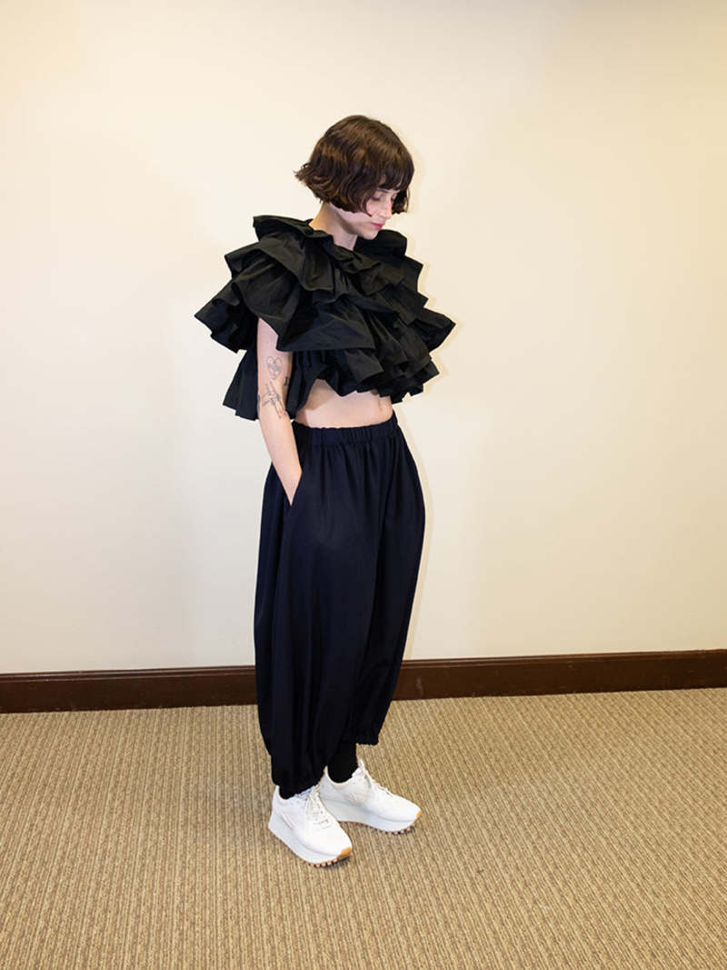 grey ruffle top