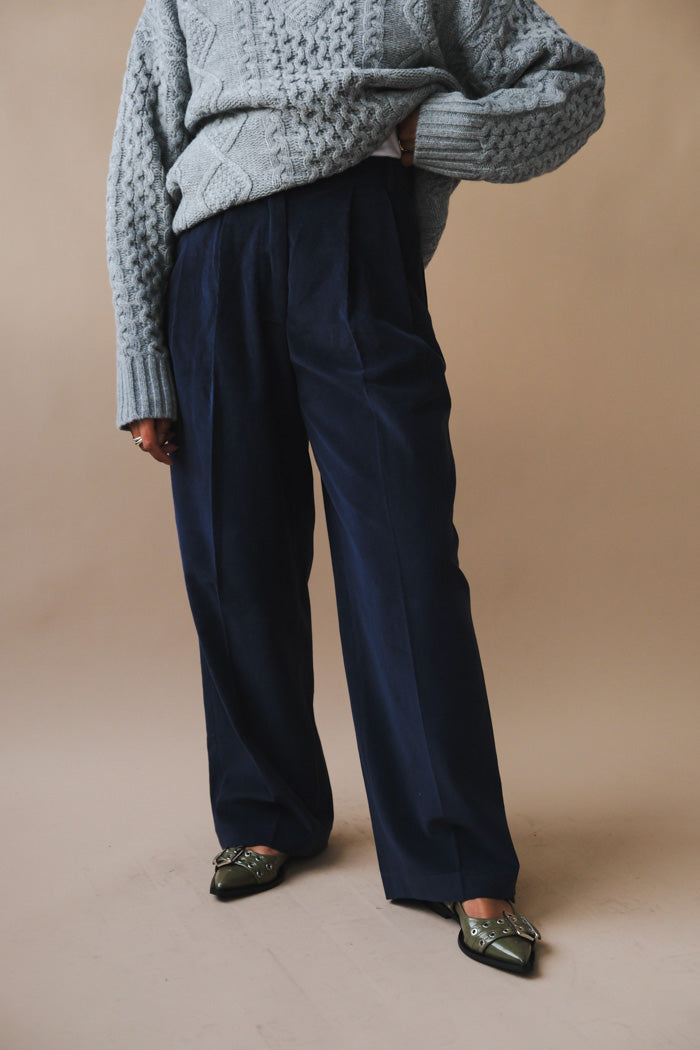 Mijeong Park THIN CORDUROY WIDE LEG PANTS NAVY Garmentory