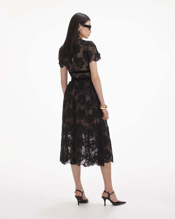 knee length dresses for ladies Self-Portrait - Black Velvet Cut Out Maxi Dress main image 0