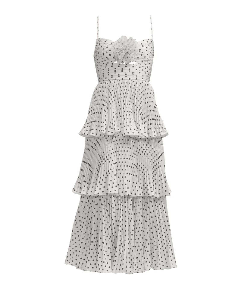 knee length dresses for ladies Self Portrait Cream Polka Dot Taffeta Midi Dress | Print/Off White | Size 10 main image 0