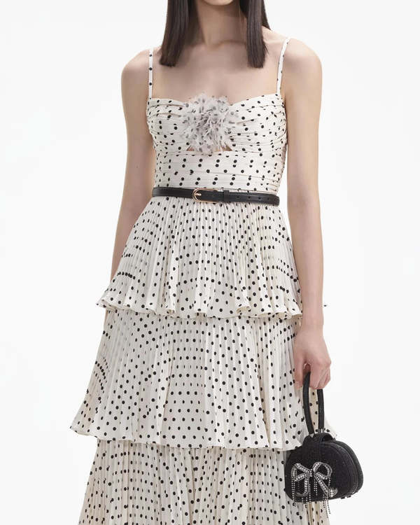knee length dresses for ladies Cream Polka Dot Taffeta Midi Dress – self-portrait-US main image 0