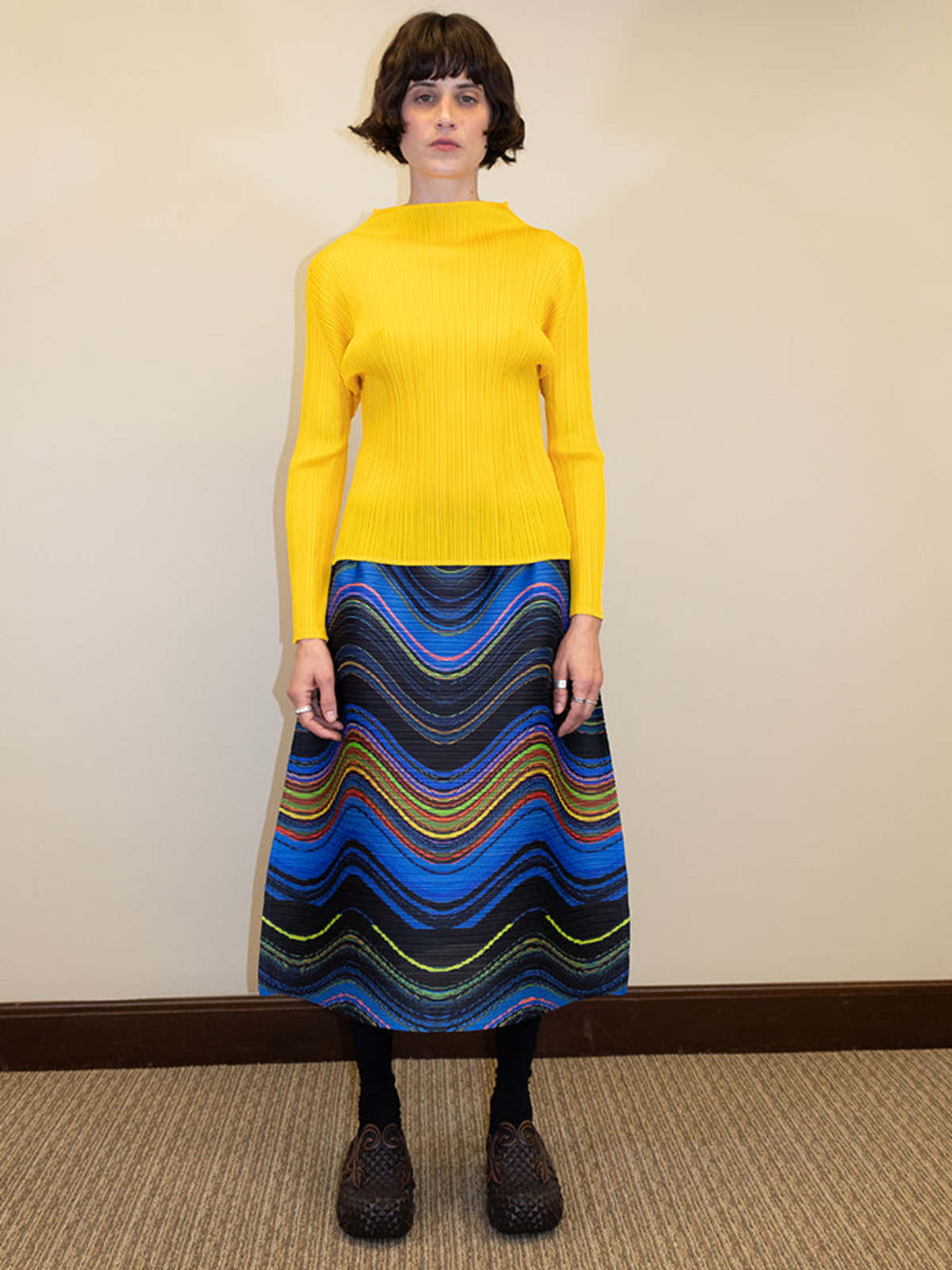 PLEATS PLEASE WARP スカートsize3 WARP Pleats Please Issey Miyake Warp Pleated Striped Midi-Dress