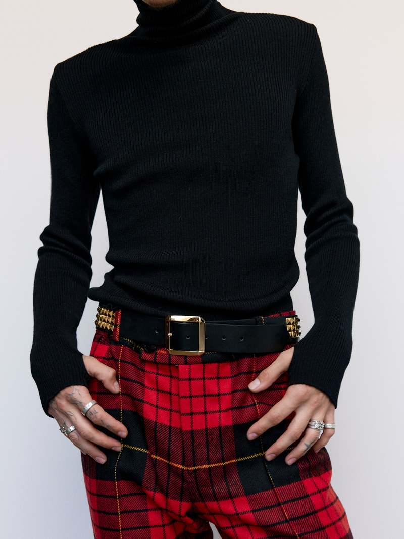 Ernest W. Baker Pyramid Studded Large Buckle Belt - Black