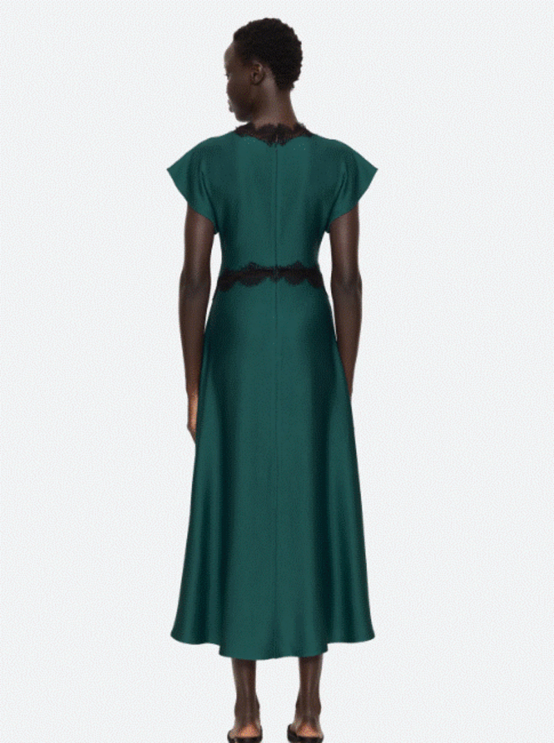 ★SEA NY★ NoaサテンV ネックドレス グリーン★送関込 Sea NY Noa Dress - Teal | Garmentory