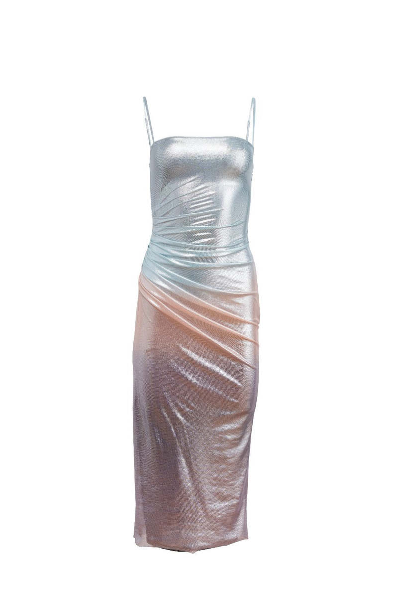 fleur du mal Mesh High Slit Dress - Blue Metallic Ombre