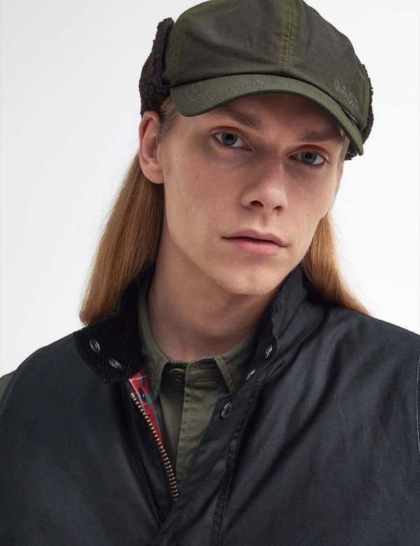 Barbour x Baracuta Wax Ear Flap Cap Olive Green Garmentory