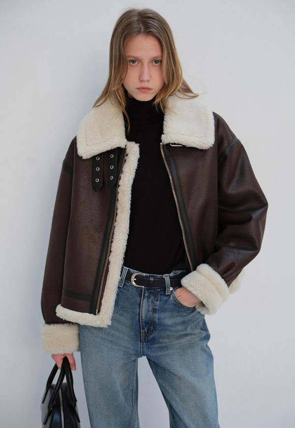 Dunst Loose Fit Vegan Shearling Jacket - Brown