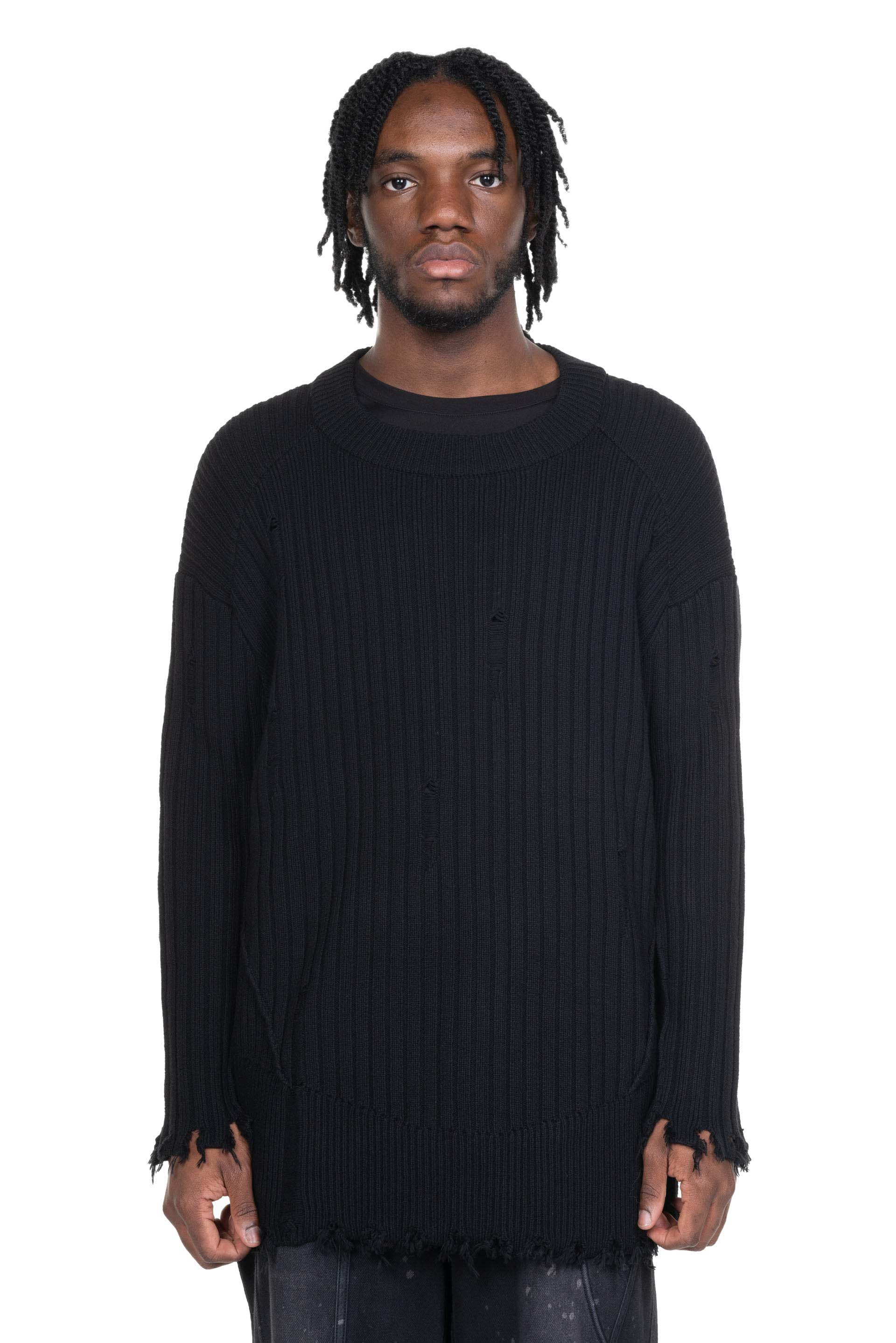 Professor.E Destroyed Knit sweater - Black | Garmentory