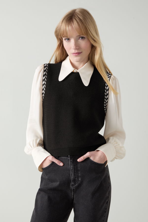 LK Bennett River Knitted Tank Top - Black & Ivory