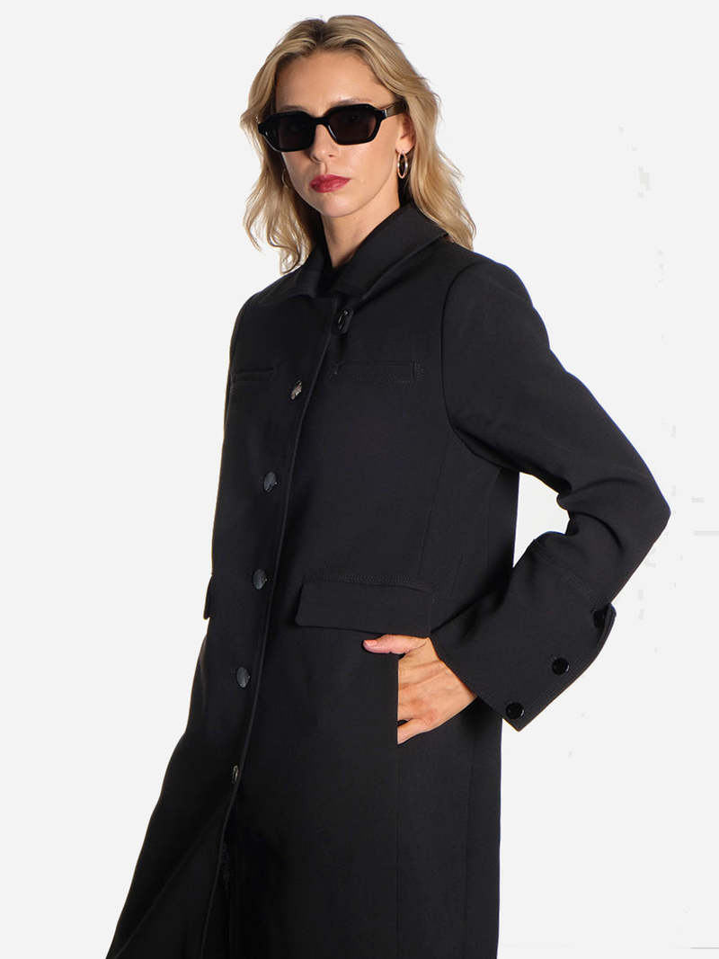 GANNI｜COATS (BLACK BONDED CREPE COAT (F9606 099)) Black Bonded Crepe Coat | GANNI DE
