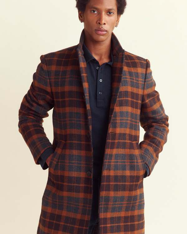 Bold Plaid Walking Car Coat - Asphalt Multi | Garmentory