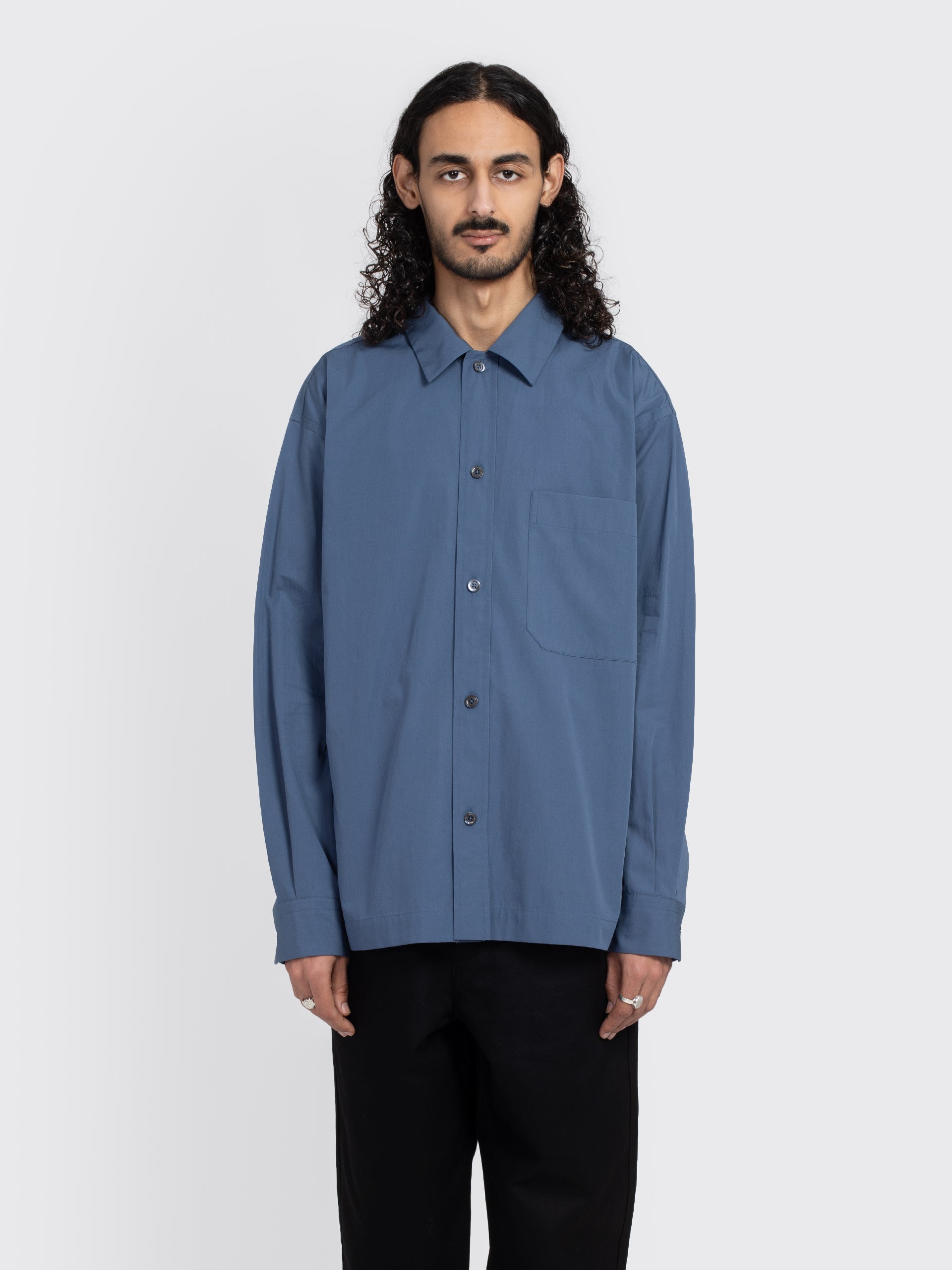 Margaret Howell Raised Placket Shirt - Steel Blue | Garmentory