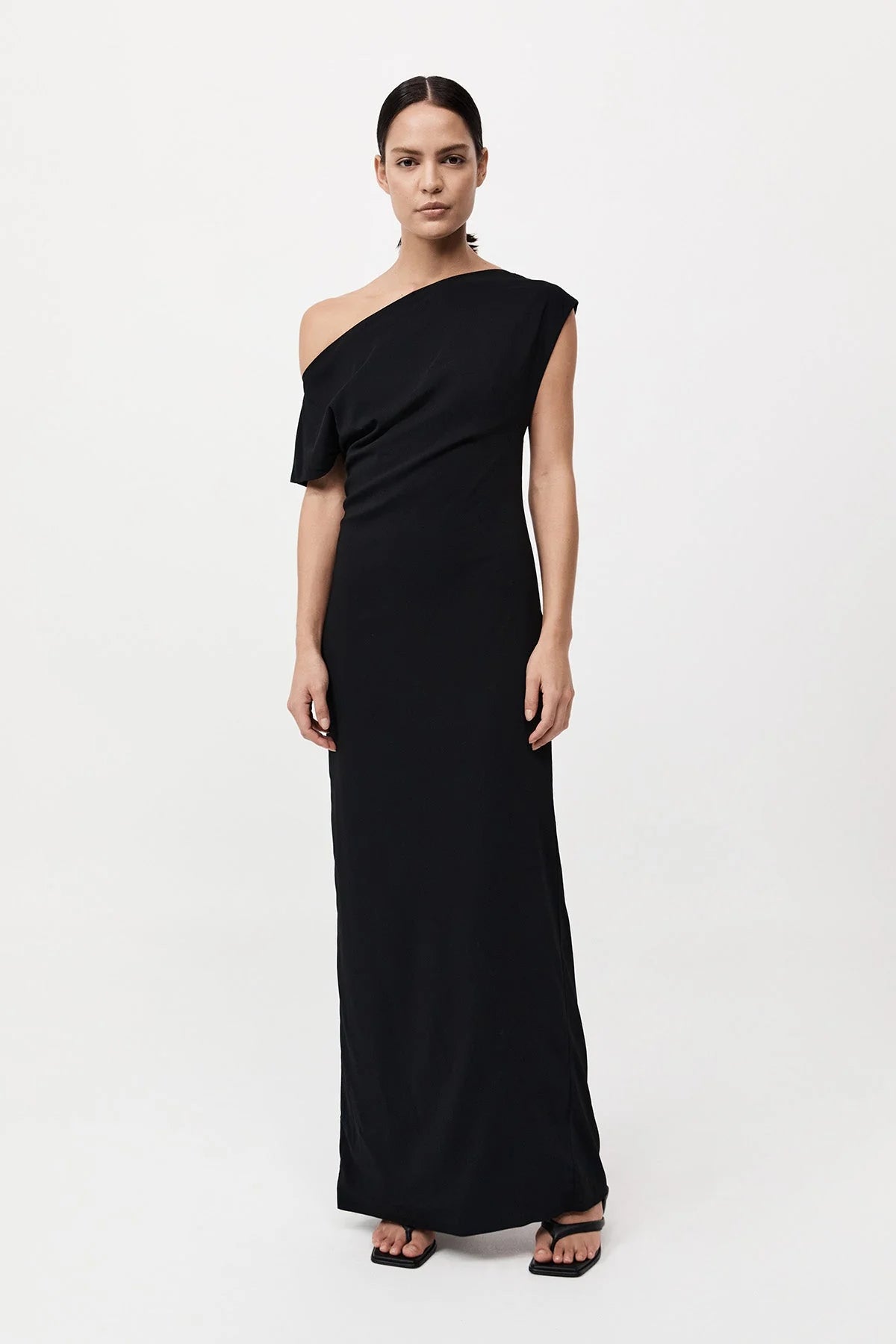 black asymmetrical off the shoulder dress St. Agni Asymmetric - Floor length