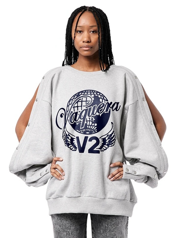 Vaquera Oversized Snap Sleeve Logo Sweatshirt - Grey