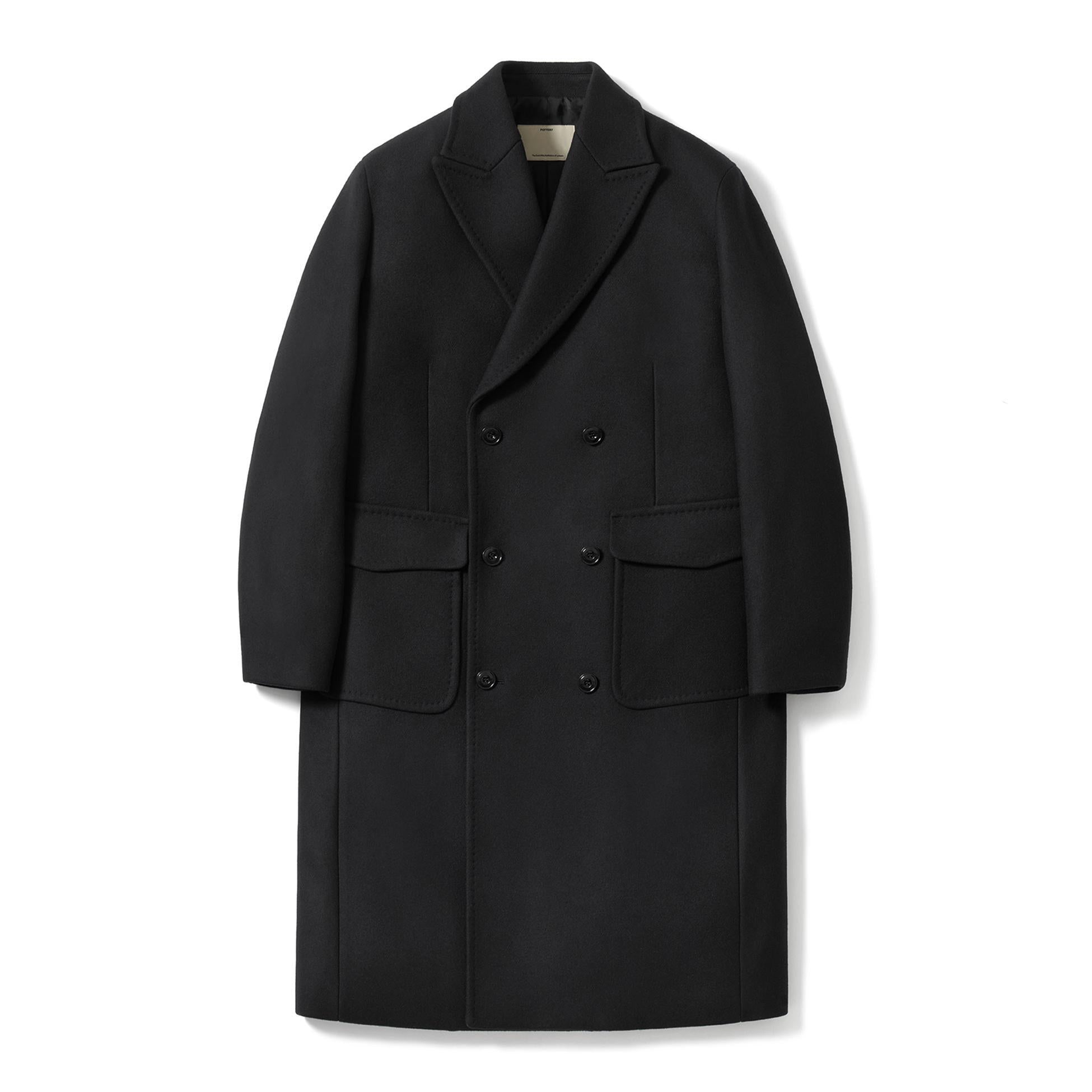 Pottery Melton Wool Double Breasted Coat - Black | Garmentory